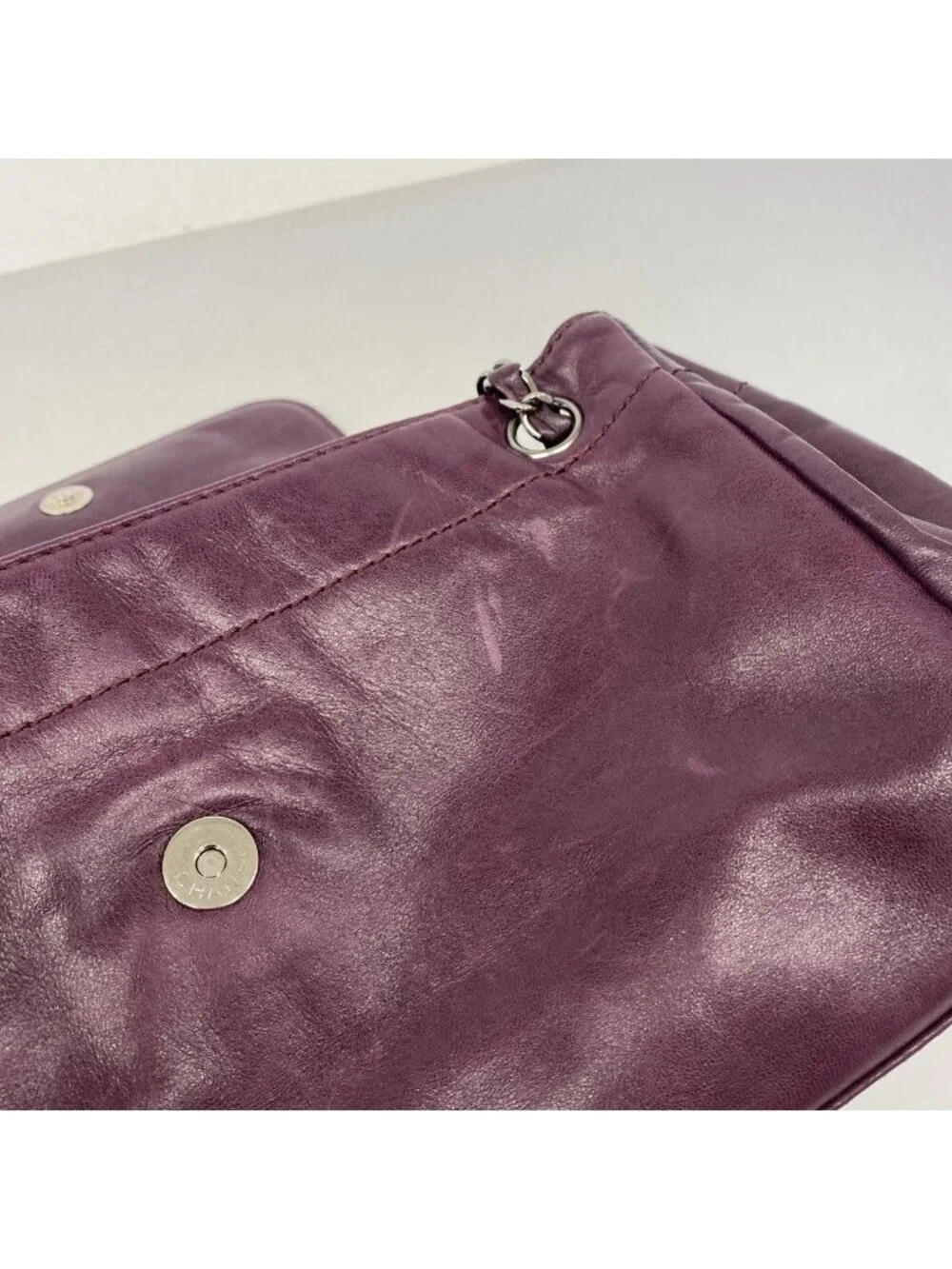 Chanel Shoulder Bag Lambskin Purple Silver